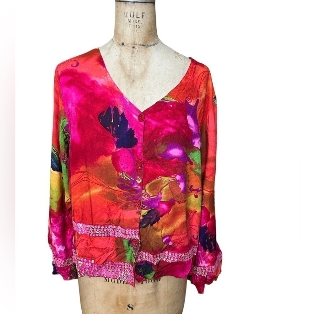 NWT Key lime pie rayon abstract floral colorful cardigan size L style 711385L